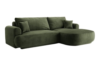 Canapé d’angle droit modulable et convertible Adriana - Vert - 5 places - Tissu velours