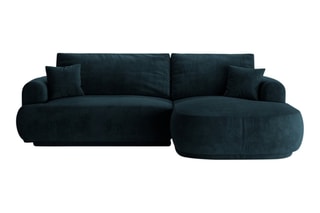 Canapé d’angle droit modulable et convertible Adriana - Bleu pétrole - 5 places - Tissu velours