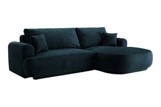 Canapé d’angle droit modulable et convertible Adriana - Bleu pétrole - 5 places - Tissu velours