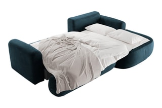 Canapé d’angle droit modulable et convertible Adriana - Bleu pétrole - 5 places - Tissu velours