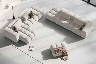 Canapé gauche modulaire Lorella - Beige - 3 places - Revêtement en tissu structurel