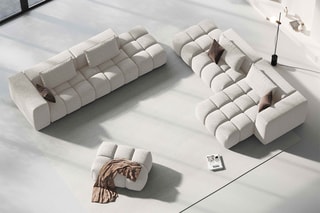 Canapé droit modulaire Lorella - Beige - 3 places - Revêtement en tissu structurel