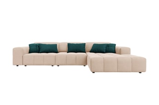 Canapé d'angle droit Luc - Beige - 4 places - Toucher velours