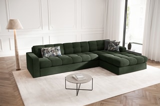 Canapé d'angle droit Yohan - Bleu roi - 4 places - En tissu synthétique