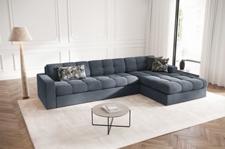 Canapé d’angle droit Yohan - Vert bouteille - 4 places - Toucher velours