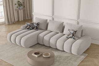 Canapé d'angle gauche convertible Simona - Beige - 4 places - En polyester