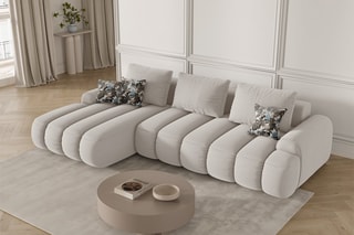 Canapé d'angle gauche convertible Simona - Beige - 3 places - En polyester