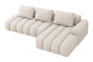 Canapé d'angle droit convertible Simona - Beige - 4 places - En polyester