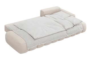 Canapé d'angle droit convertible Simona - Beige - 4 places - En polyester