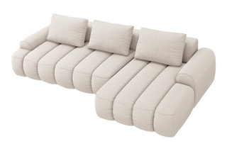 Canapé d'angle droit convertible Simona - Beige - 3 places - En polyester