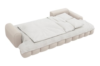 Canapé d'angle droit convertible Simona - Beige - 3 places - En polyester