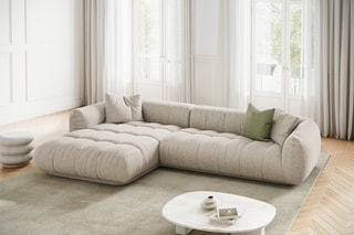 Canapé d'angle gauche modulaire Julia - Beige - 3 places - En tissu structurel