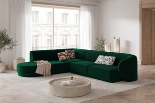 Canapé d'angle gauche modulaire Lionel - Vert bouteille