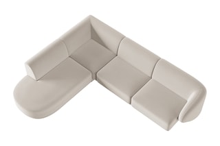 Canapé d'angle gauche modulaire Lionel - Beige - 5 places - Toucher velours