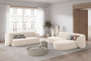 Canapé d'angle droit ouvert modulaire Lionel - Beige clair - 4 places - Toucher tissu chenille