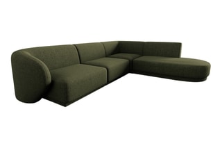 Canapé d’angle droit Lionel - Vert chiné - 5 places - En tissu chenille