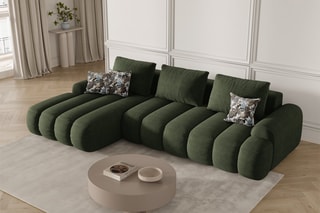 Canapé d'angle gauche convertible Simona - Vert - 3 places - Toucher velours