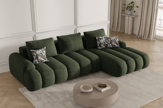 Canapé d'angle droit convertible Simona - Bleu marine - 3 places - Toucher velours