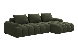 Canapé d'angle droit convertible Simona - Bleu marine - 3 places - Toucher velours