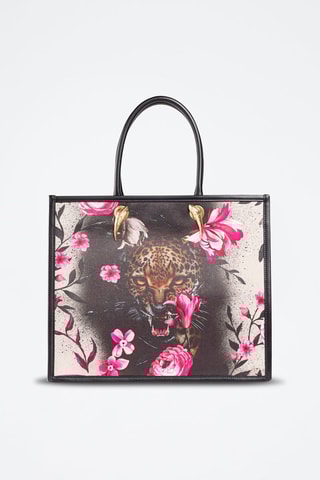 Cabas en cuir - Noir et écru - Cavalli Class