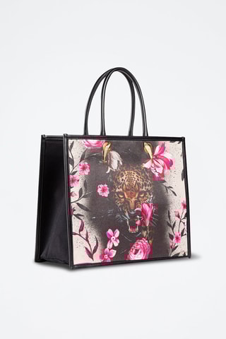 Cabas en cuir - Noir et écru - Cavalli Class