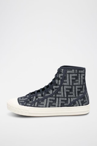 Sneakers montantes en cuir Domino - Bleu marine - Fendi