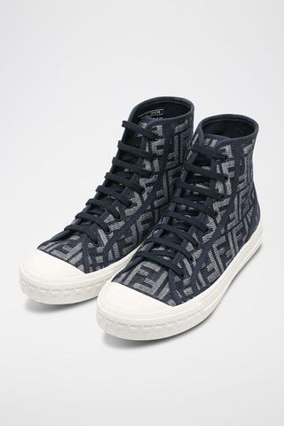 Sneakers montantes en cuir Domino - Bleu marine - Fendi