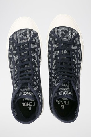 Sneakers montantes en cuir Domino - Bleu marine - Fendi