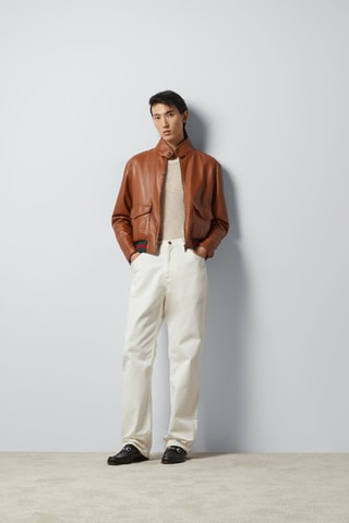 Veste en cuir GG Monogram - Marron clair - Gucci