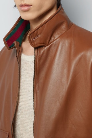 Veste en cuir GG Monogram - Marron clair - Gucci