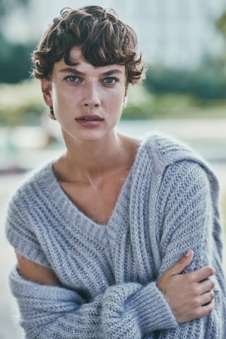 Camisola em lã mohair - Cinzento-claro