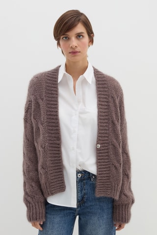 Casaco de malha em lã mérino - Castanho