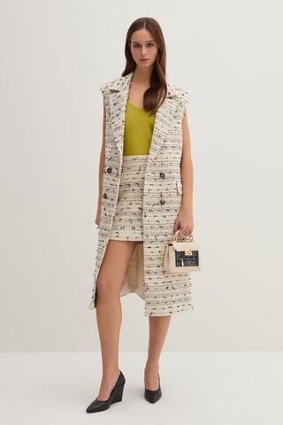 Colete comprido - Bege e preto