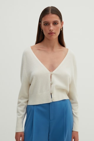 Casaco de malha em caxemira - Cru