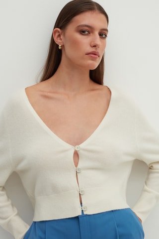 Casaco de malha em caxemira - Cru