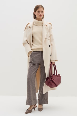 Calças direitas em lã - Castanho