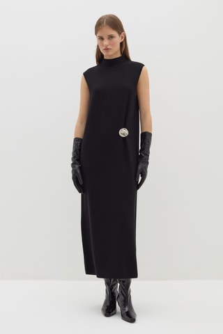 Vestido comprido de lã - Preto