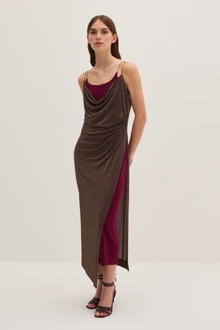 Vestido comprido - Castanho mesclado e bordô