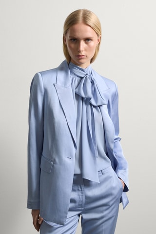 Blazer em seda e canhâmo - Azul-claro