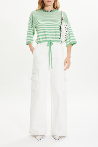 Pull en laine - Vert anis et blanc