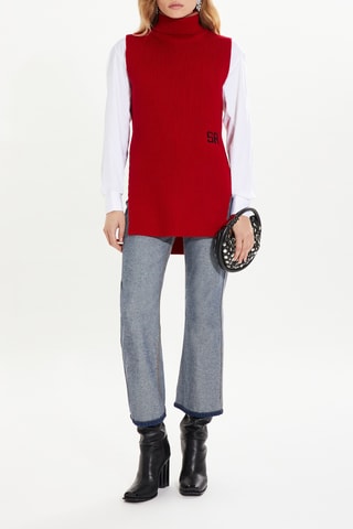 Pull cape en laine sans manches - Rouge