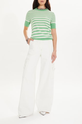 Pull en laine - Vert anis et blanc