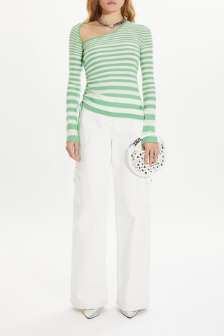 Pull en laine - Vert anis et blanc