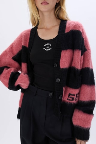 Gilet en laine et mohair -Noir et rose