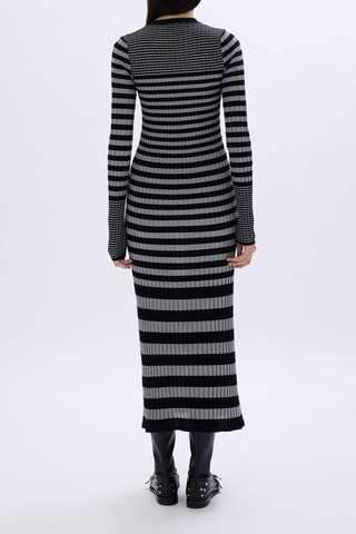 Robe longue en laine et mérinos - Noir et gris