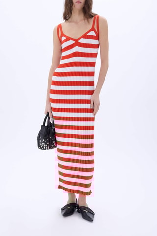 Robe longue -Corail et blanc