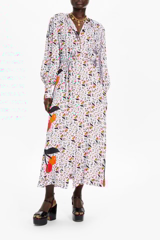 Robe longue en soie - Bleu clair et orange