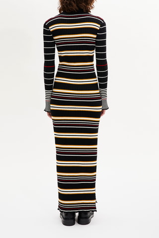 Robe longue en laine - Noir et écru