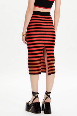 Jupe en mérinos - Noir et corail