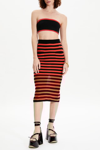 Jupe en mérinos - Noir et corail